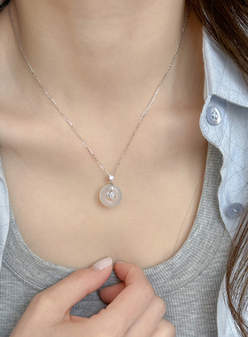 平安扣玉髓吊坠S925纯银项链