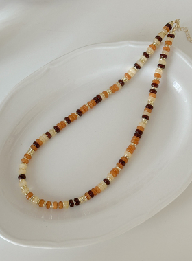 美拉德咖啡色树脂串珠项链