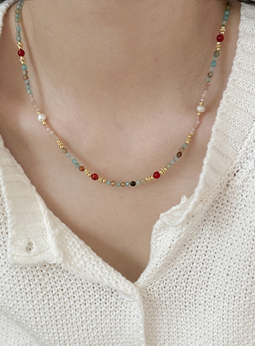 复古淡水珍珠玛瑙天然石串珠项链