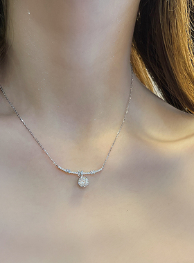 锆石水钻纯银项链女生吊坠