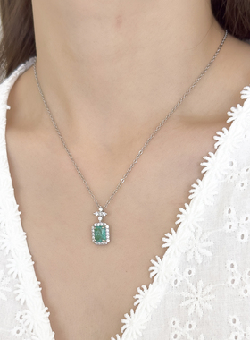 十字架锆石绿色冰裂宝石吊坠项链