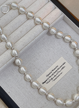 设计感小众哑光银串珠项链