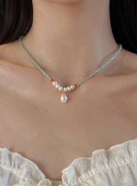 天然淡水珍珠吊坠天然石串珠项链