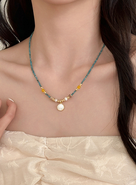 贝母吊坠天然石串珠淡水珍珠项链