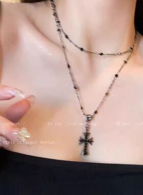 暗黑十字架项链女潮长款双层叠戴