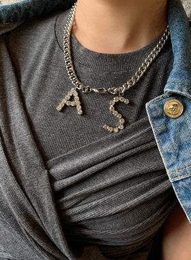 水钻字母AS粗链条项链