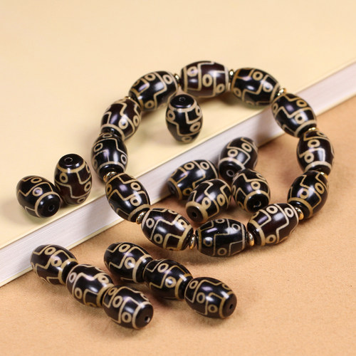 圣饰奇缘 西藏天然玛瑙黑白九眼天珠手串15*11mm左右DIY配珠配饰 - 图0