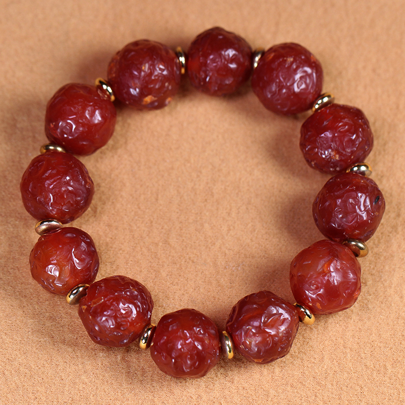 5A级天然老矿阿拉善原石橘皮戈壁红玛瑙手串项链DIY散珠配饰15mm - 图3