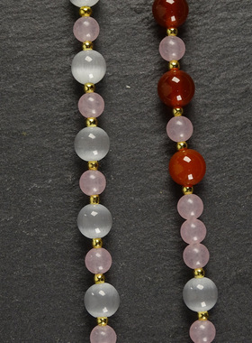 圣饰奇缘粉玛瑙猫眼石天珠和田玉珠宝可调节万能项链吊坠42cm左右