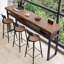 Retro Balcony Home Bar Desk Double Layer Solid Wood Leaning Against Wall Narrow Table Strip High And Low Feet Long Table High Foot Table