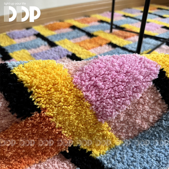 DDP原创多巴胺彩色韩式时尚复古格纹条纹卧室客厅衣帽间簇绒地毯 - 图2