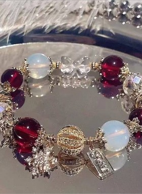 【圣诞初雪】超值雪落手串冬季新款酒红玻璃珠情侣款手饰圣诞