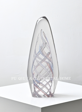 艺术厚重透明椭圆琉璃家居电视柜摆件书房卧室床头边柜摆设装饰品