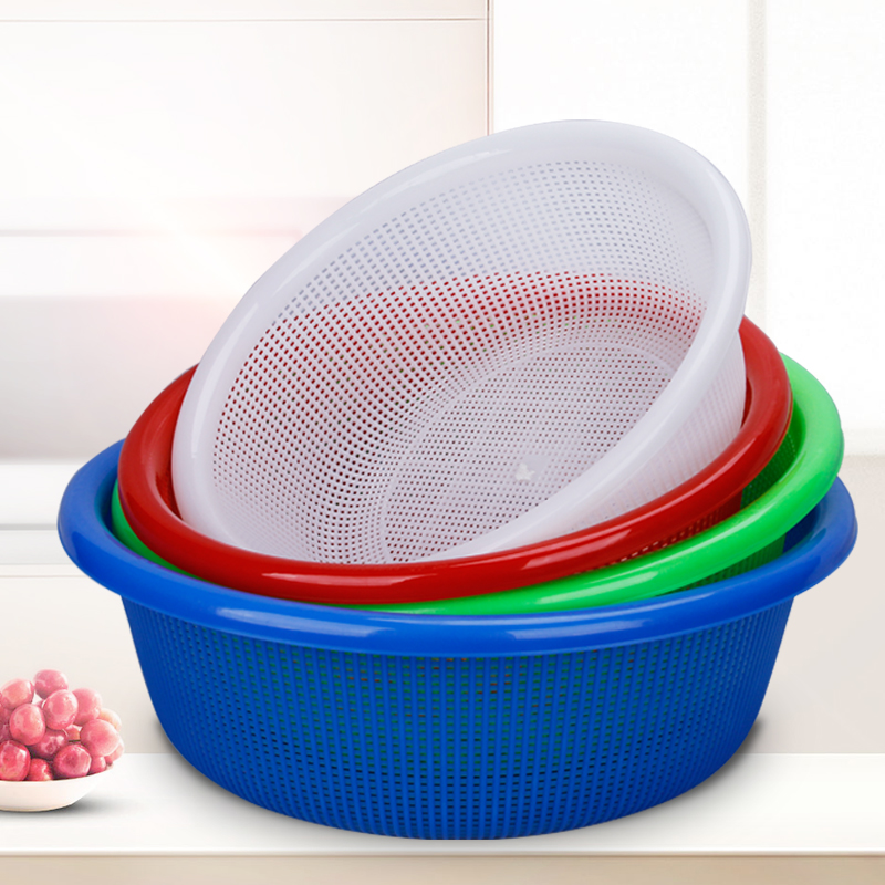 篮子圆形镂空收纳周转塑料筐加厚框子蔬洗菜篮厨房大容量沥水菜篮 - 图0