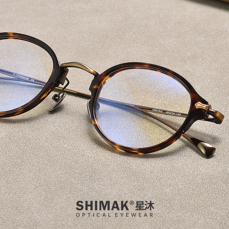 日系复古椭圆超轻板材TITAN眼镜框男高度近视纯钛万年龟玳瑁色女 - 图1