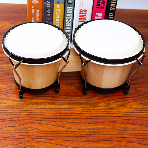 早教音乐教具邦戈鼓奥尔夫打击乐器康佳鼓非洲鼓Bongo牛皮鼓6+7寸 - 图0