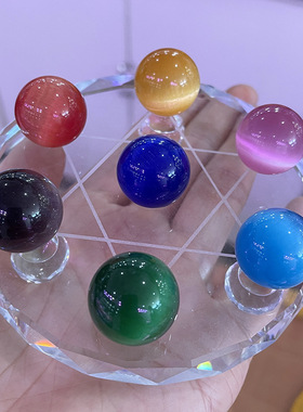 直供 彩色猫眼石圆球20mm 七星阵摆件 把玩件居家风水2cm球