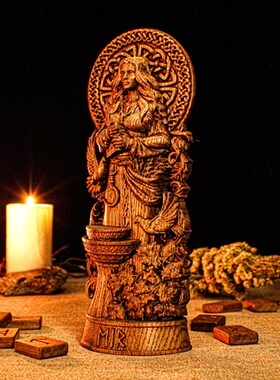 进口北欧神话Eir女神雕像 橡木雕刻摆件 天然油蜡斯堪的纳维亚