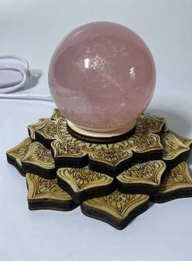 水晶球底座 榉木3D小夜灯创意莲花灯座LED七彩灯光工艺品摆件