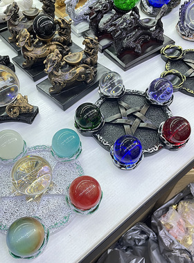 跨境货源 五芒星六星阵水晶球摆件 五角星水晶球托底座