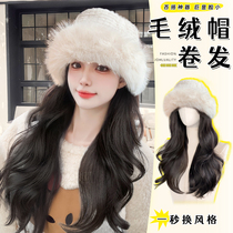 Cap Wig Integrated Woman Fashion Autumn Winter 2023 New Emulation Long Curly Hair Full Head Sleeve Plush Wig Cap