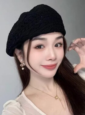 春夏亚麻透气显脸小女贝雷帽
