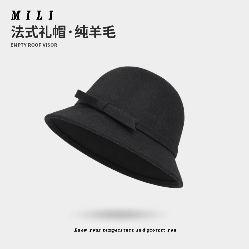羊毛赫本千金帽子女秋冬季法式优雅礼帽盆帽2025新款毛呢渔夫帽潮,淘宝优惠券,粉丝福利购,淘宝优惠卷