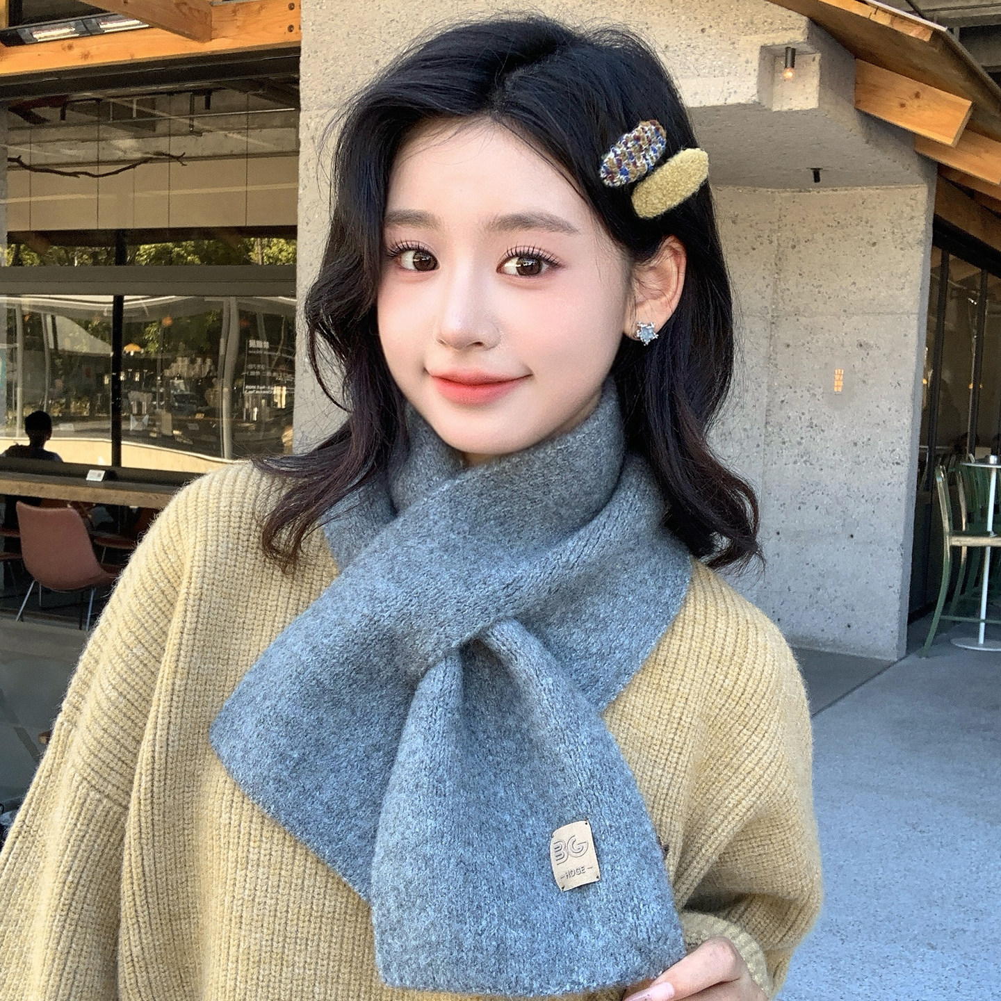 红色新款针织毛线交叉围巾女秋冬韩系氛围感护颈百搭保暖围脖女士,淘宝优惠券,粉丝福利购,淘宝优惠卷