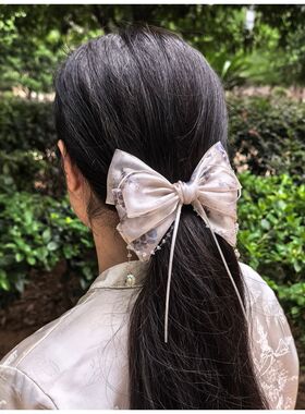 大蝴蝶结发夹超仙女后脑勺发量少蝴蝶发卡顶夹弹簧夹全扎半扎头饰