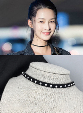 铆钉黑色冷淡风锁骨链李沁同款