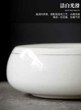 创意中式白色羊脂玉瓷烟灰缸大码 家用客厅办公室垃圾茶渣收纳缸