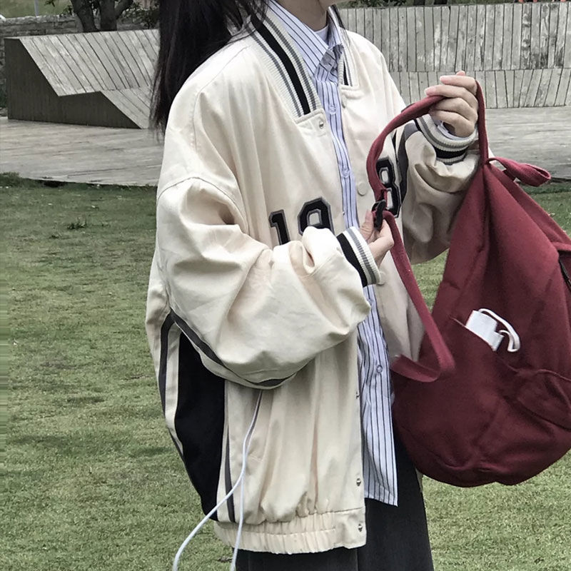 美式复古棒球服外套女2023春秋新款休闲运动时尚学生宽松绣花夹克 - 图0