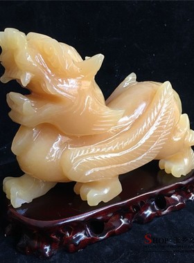 天然米黄玉貔貅摆件一对大号家居客厅酒柜电视柜办公室装饰品摆设