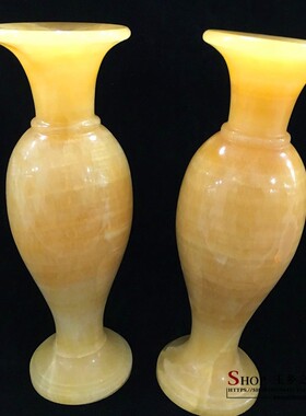 黄玉花瓶家居客厅风水商务工艺品