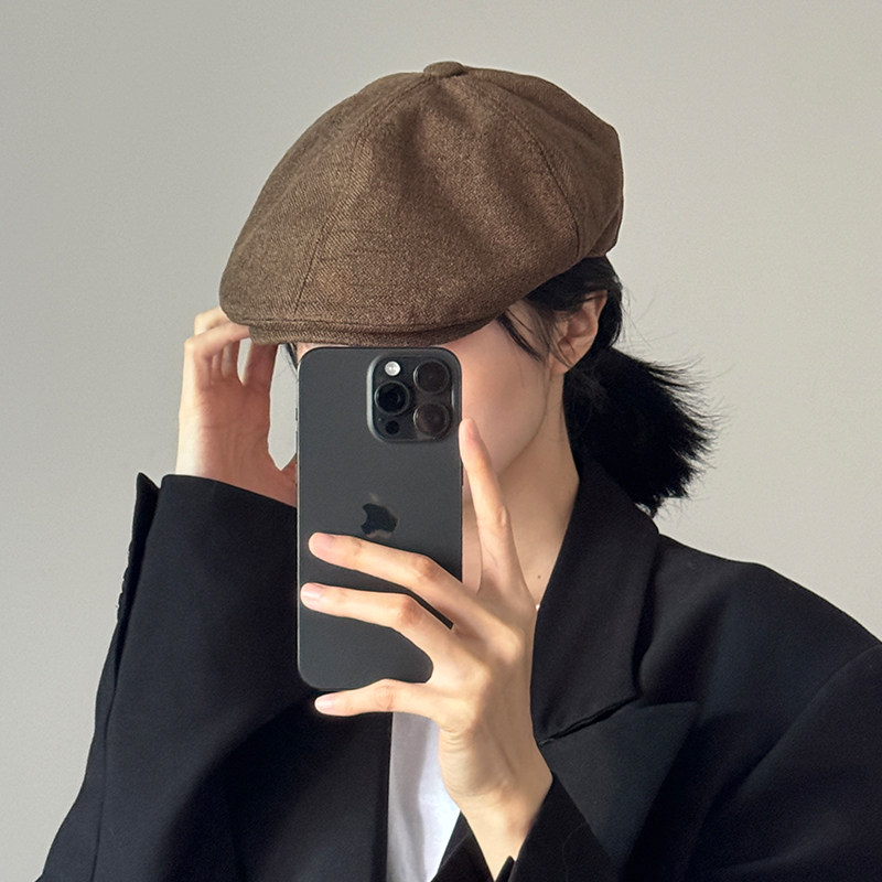 BACKNOW自制棉麻前进帽女复古咖啡色贝雷帽男时尚纯色英伦百搭,淘宝优惠券,粉丝福利购,淘宝优惠卷