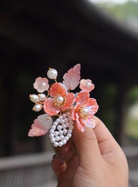 帝慕卿手作橙色小发夹琉璃发夹冬日温暖凤发夹汉服配饰