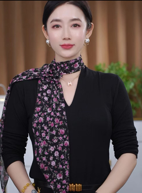 2025初秋新款围巾赫本玫瑰花长款飘带丝巾秋冬