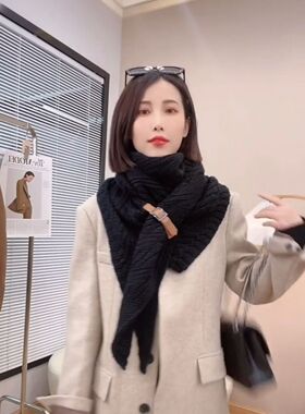 韩版秋冬款针织毛线披肩皮带扣三角空调披肩时尚百搭直播网红同款