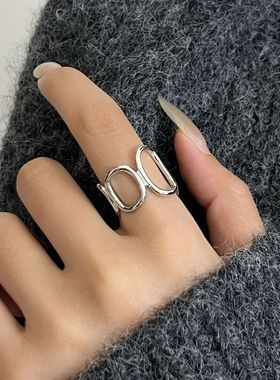 韩版s925纯银同款重工渐变大圈戒指女时尚潮个性宽版简约食指戒女