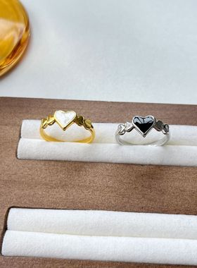 韩国ins冷淡风925纯银同款黑桃爱心戒指女开口百搭食指环小众设计