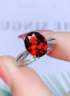天然石榴石戒指女925水晶简约