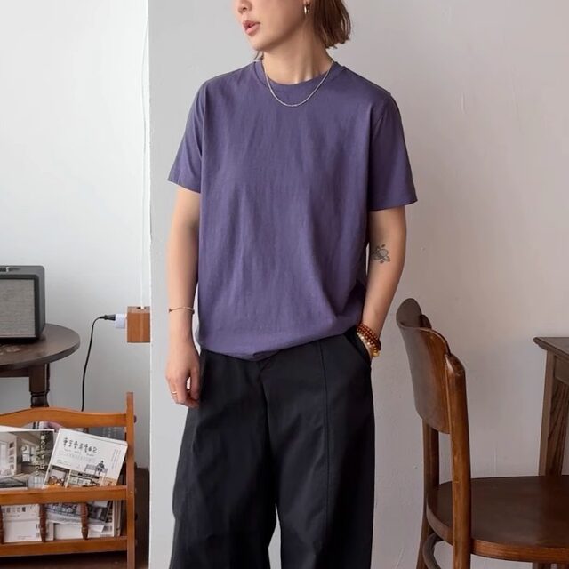 Iamstudio super slim machine washable basic right shoulder snowflake cotton solid color round neck T-shirt 3292