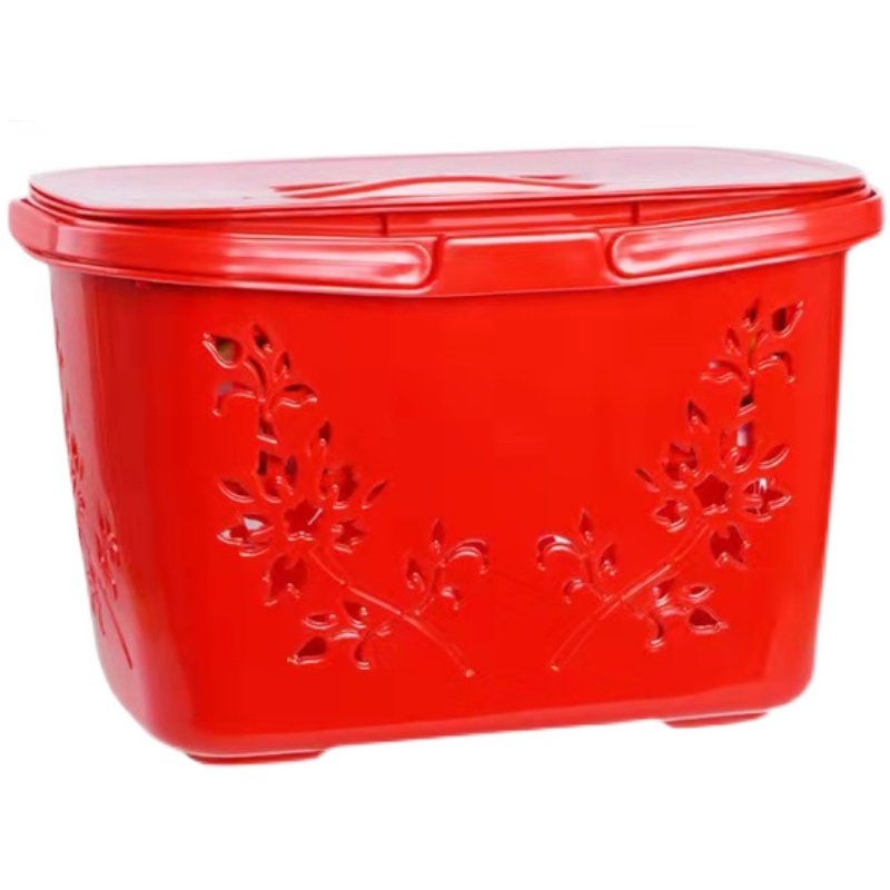 家用塑料超市购物双层带盖大红篮子买菜水果零食收纳野餐手提篮,淘宝优惠券,粉丝福利购,淘宝优惠卷