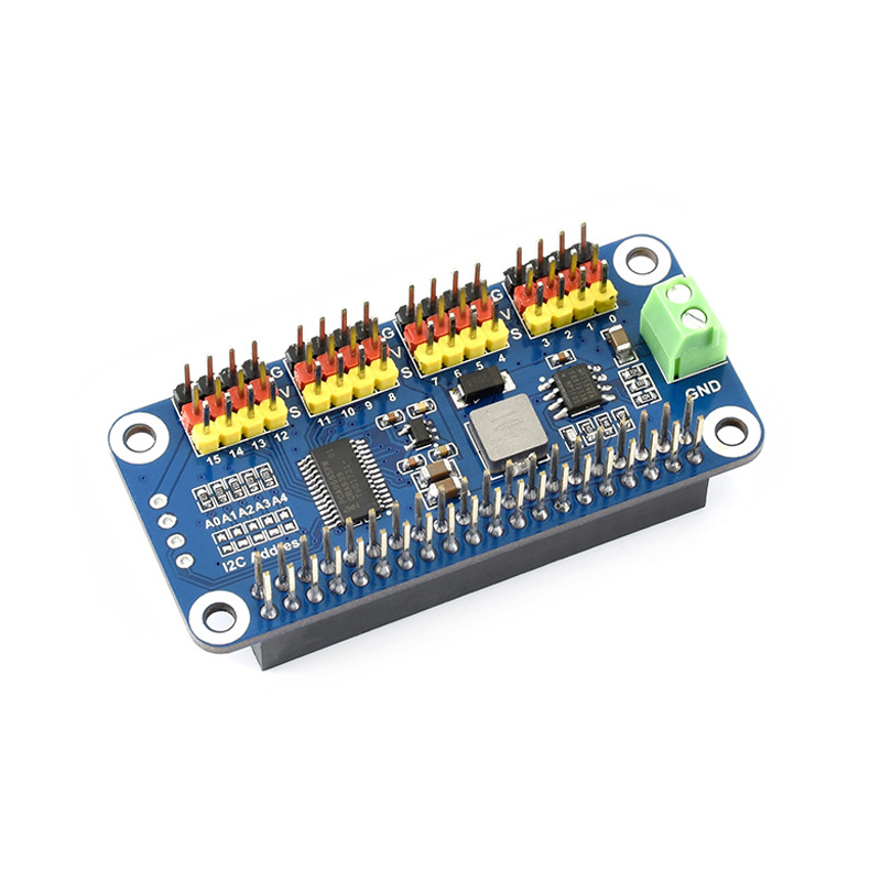 微雪 树莓派4B/3B+/Zero W 16路舵机驱动板 PWM驱动模块 12C接口 - 图0