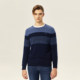 Deshark autumn new round neck contrast striped wool shirt