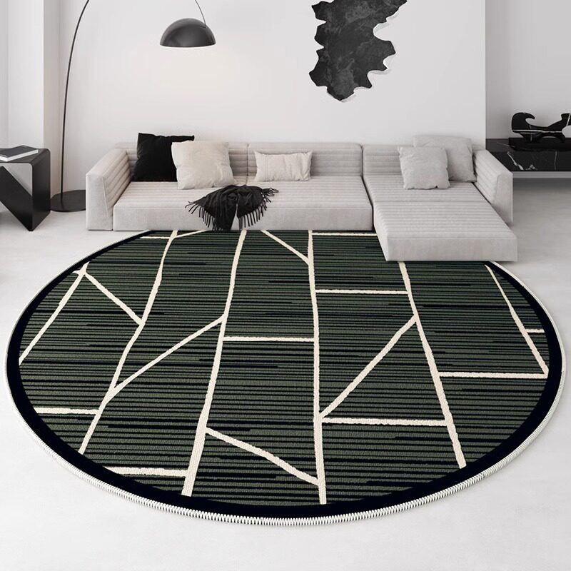 黑色圆形地毯轻奢高级感客厅沙发茶几毯家用卧室床边毯大面积满铺