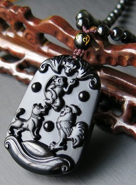 2026年新款正品天然黑曜石三会金局猴鸡狗吉祥物申酉戌招财吊坠