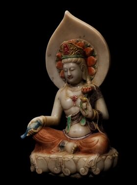 复古仿古汉青石彩绘释迦牟尼佛头摆件摆放寺庙茶室佛堂禅意陈设