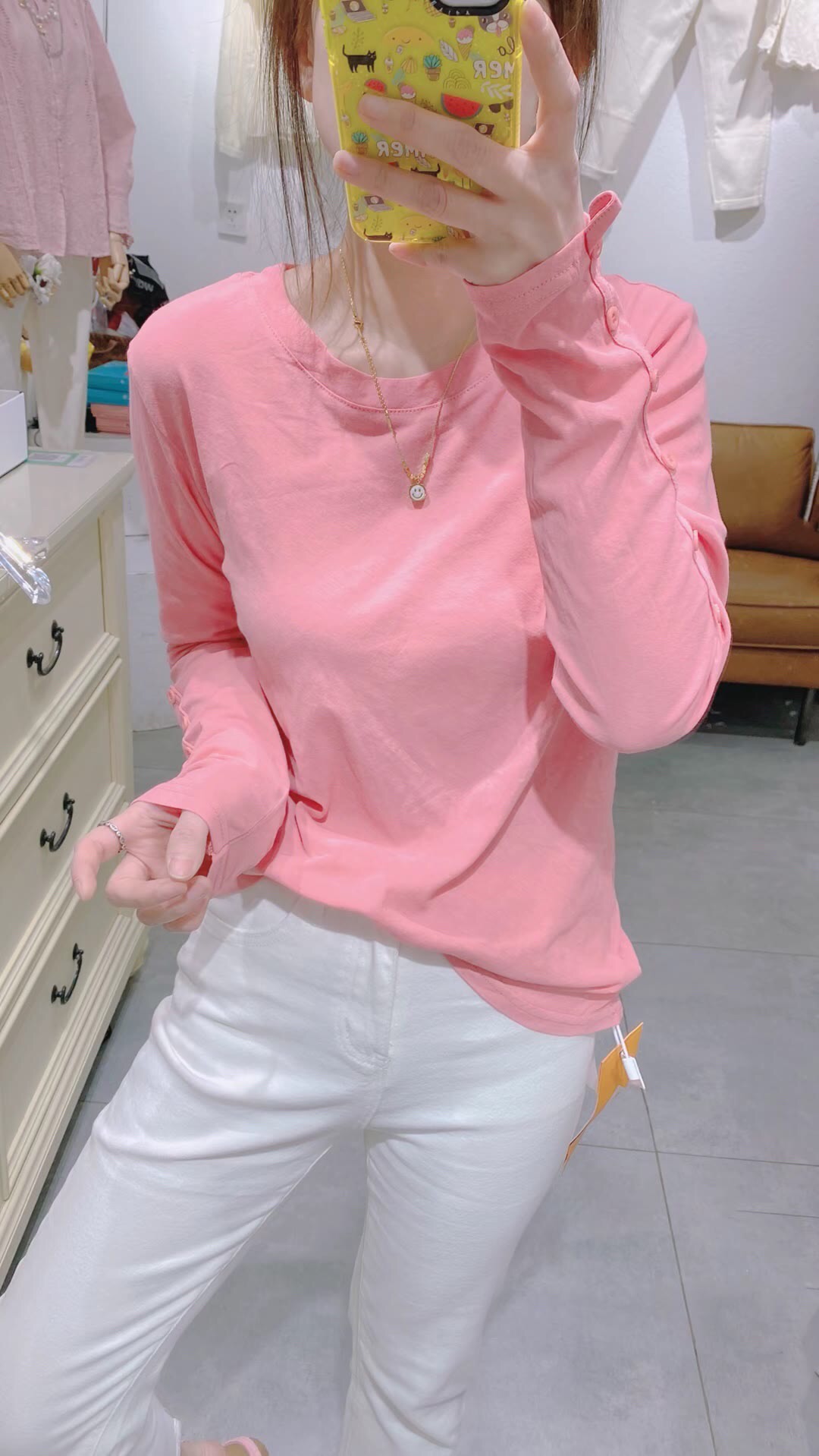 韩版糖果色纽扣打底衫女2023年夏新款时尚洋气通勤长袖T恤上衣潮