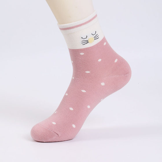 Pure cotton comfortable, breathable and anti-pilling mid-calf cat socks for women